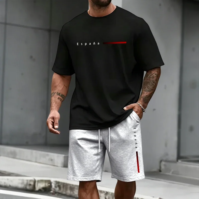 

Summer Daily Casual Sports Short Sleeve Outfit Urban Trendy Tshirts Streetwear España Fashion Print T-shirt and Shorts Men's Set