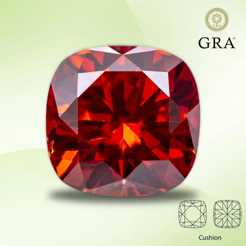 

Moissanite Garnet Color Square Cushion Cut Lab Grow Diamond for Charms Fine Jewelry Rings Earrings Making with GRA Certificate