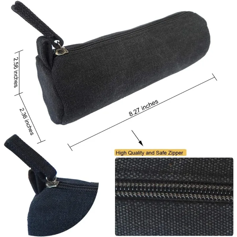 Heavy-duty canvas stationery simple small pencil case and durable black pencil pouch with handmade zipper