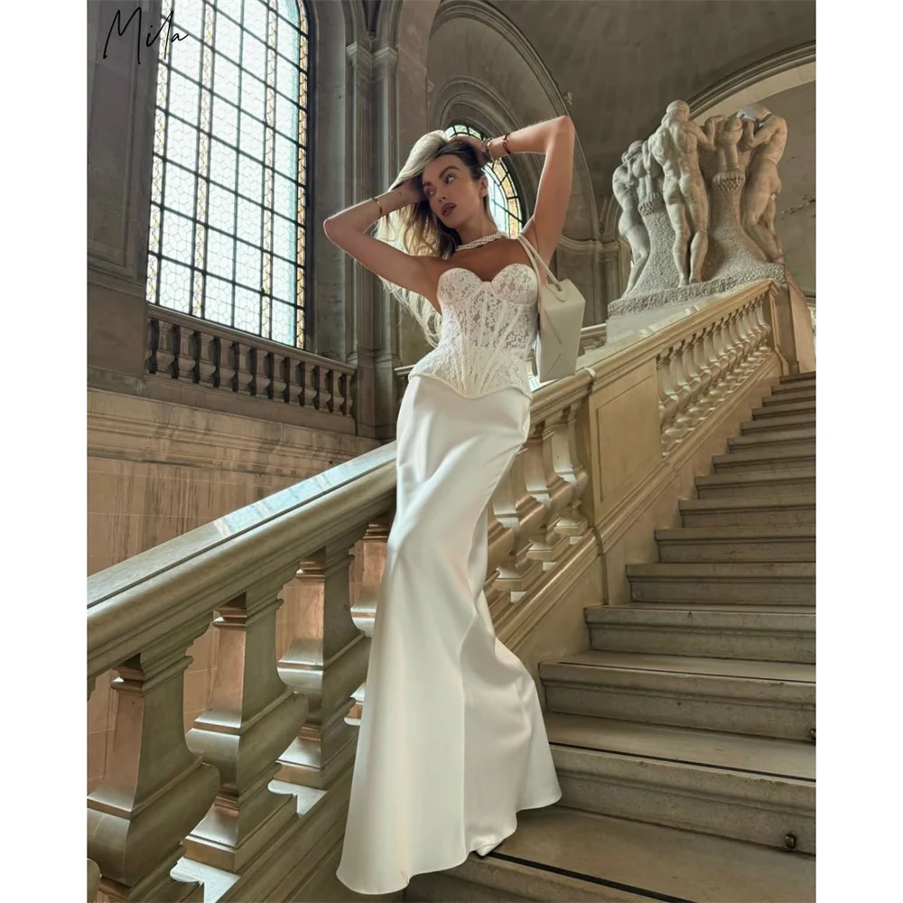 

Mila White Tight Lace Prom Dresses Strapless Sleeveless Customized Evening Dresses Elegant Floor-Length vestidos de fiesta 2025