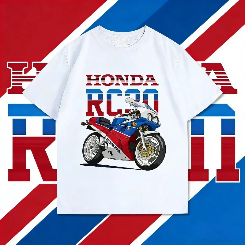 

2025-26 Summer Honda Fashion Moto Honda Graphic Work Clothes 100% Cotton Printed T-shirt Loose Casual Comfortable and Breathable