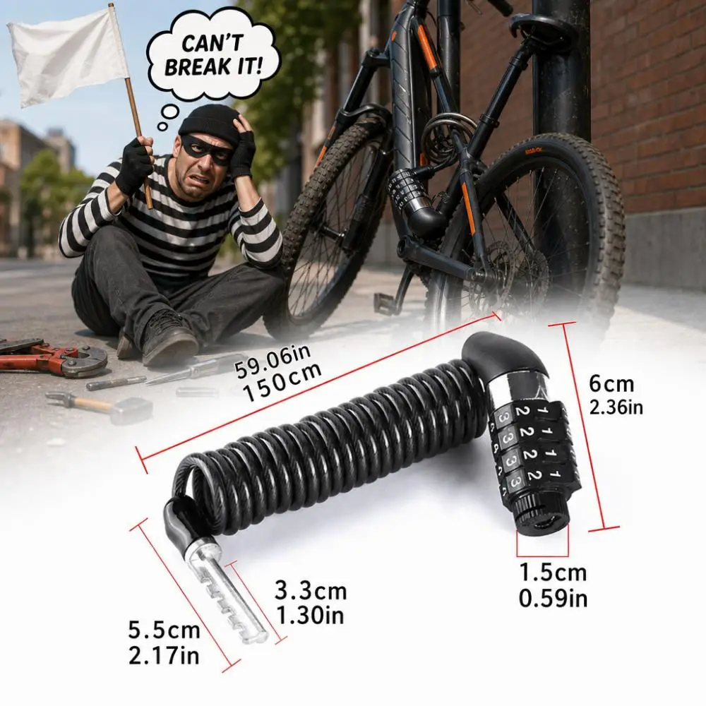 Bicycle 4 Digit Password Steel Wire Rope Lock Bike Steel Wire Chain Lock Motorcycle Anti-theft Code Helmet Lock Bike Accessories gallery 4