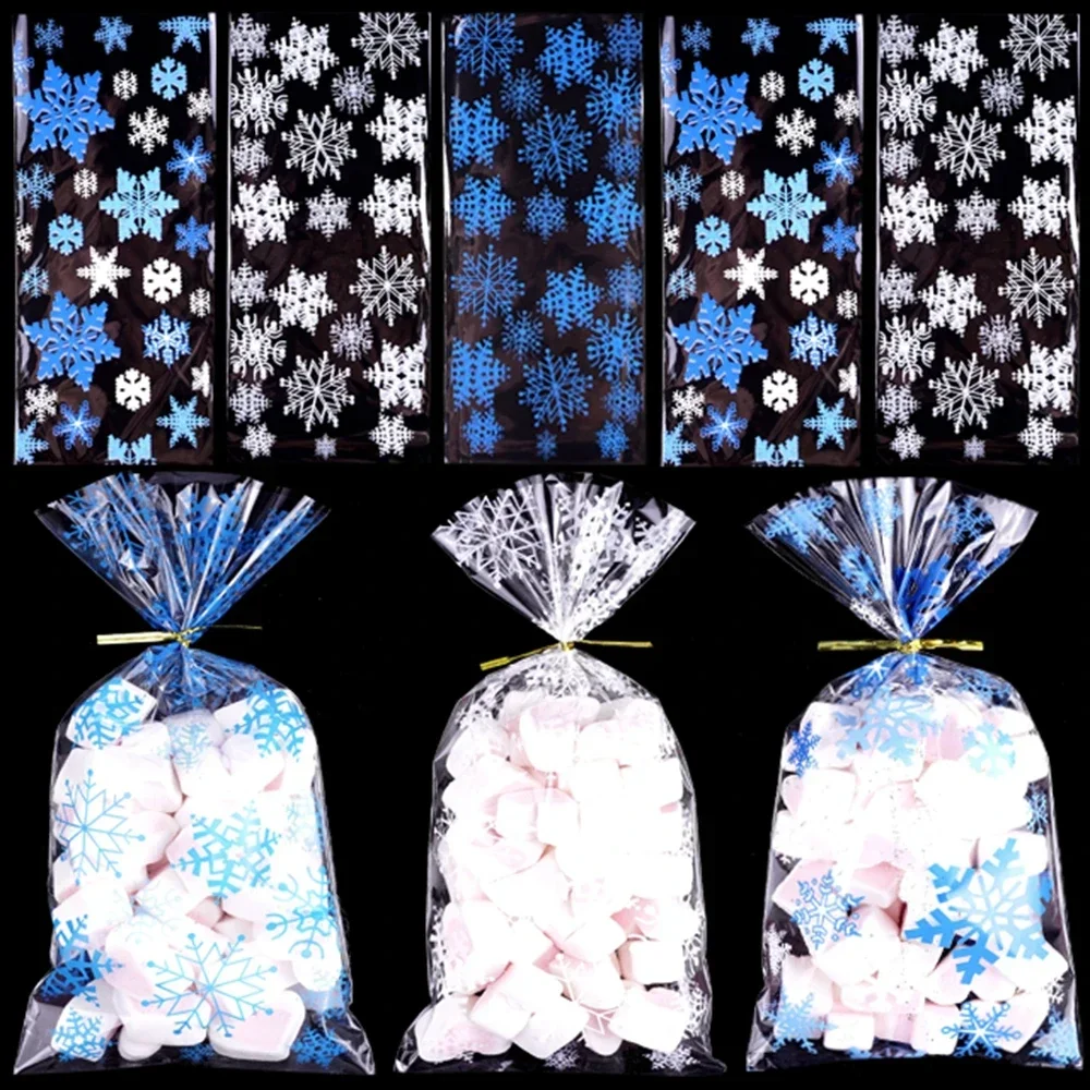 

Snowflakes Pattern Cookie Candy Bags Open Top Packing Plastic Bags Christmas Cellophane Party Favor Bag Christmas Supplie