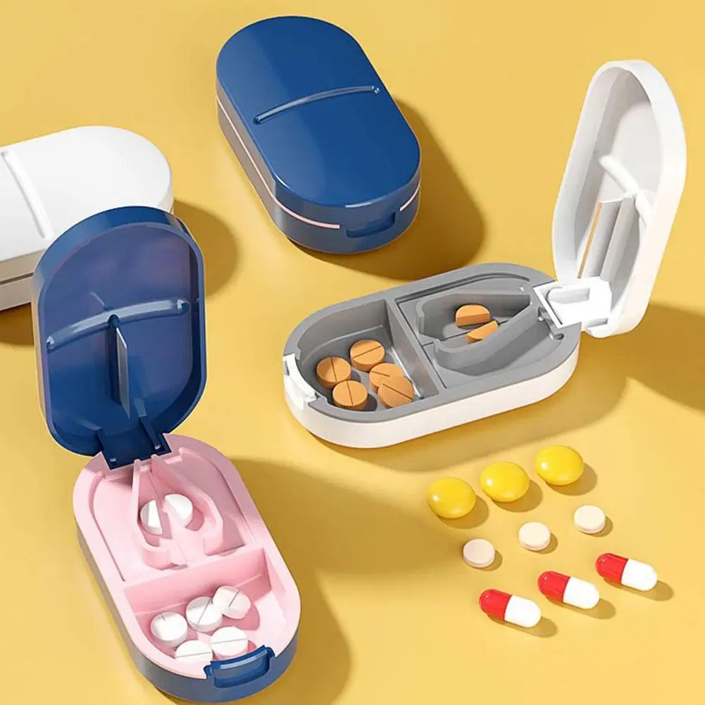 قاطع حبوب متعددة محمول مع صندوق تخزين كسارة حبوب منع الحمل قابل للتعديل شفرة قطع من الفولاذ المقاوم للصدأ #5