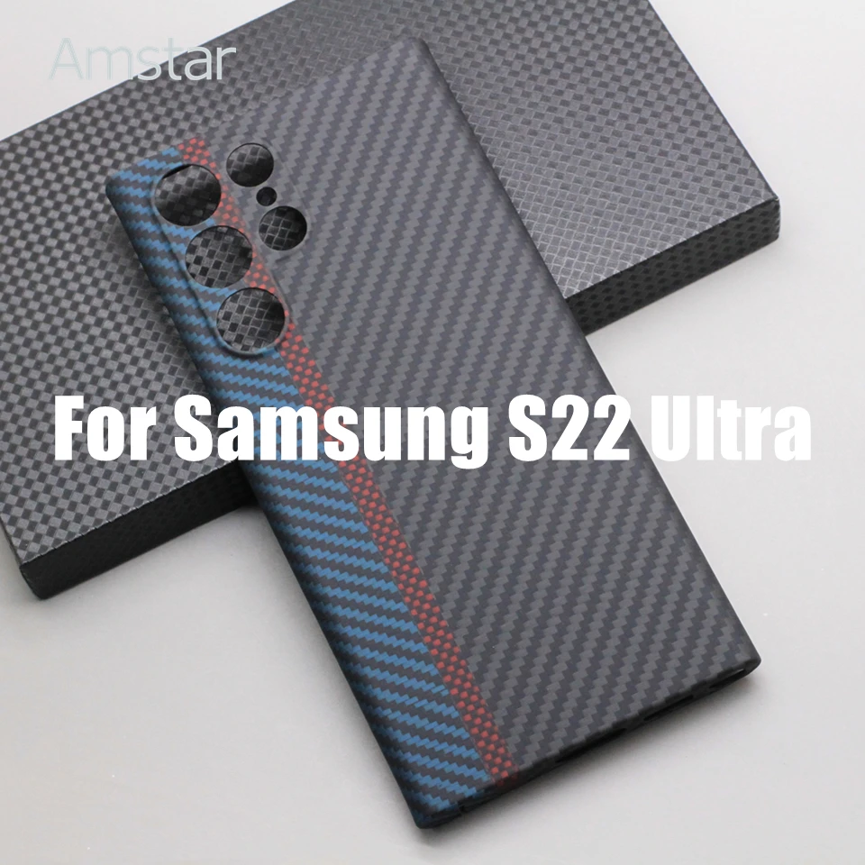 Amstar Tricolor Carbon Fiber Lens Protection Case for Samsung Galaxy S22 Ultra Ultra-thin Ant-fall Aramid Fiber S22 Ultra Cover