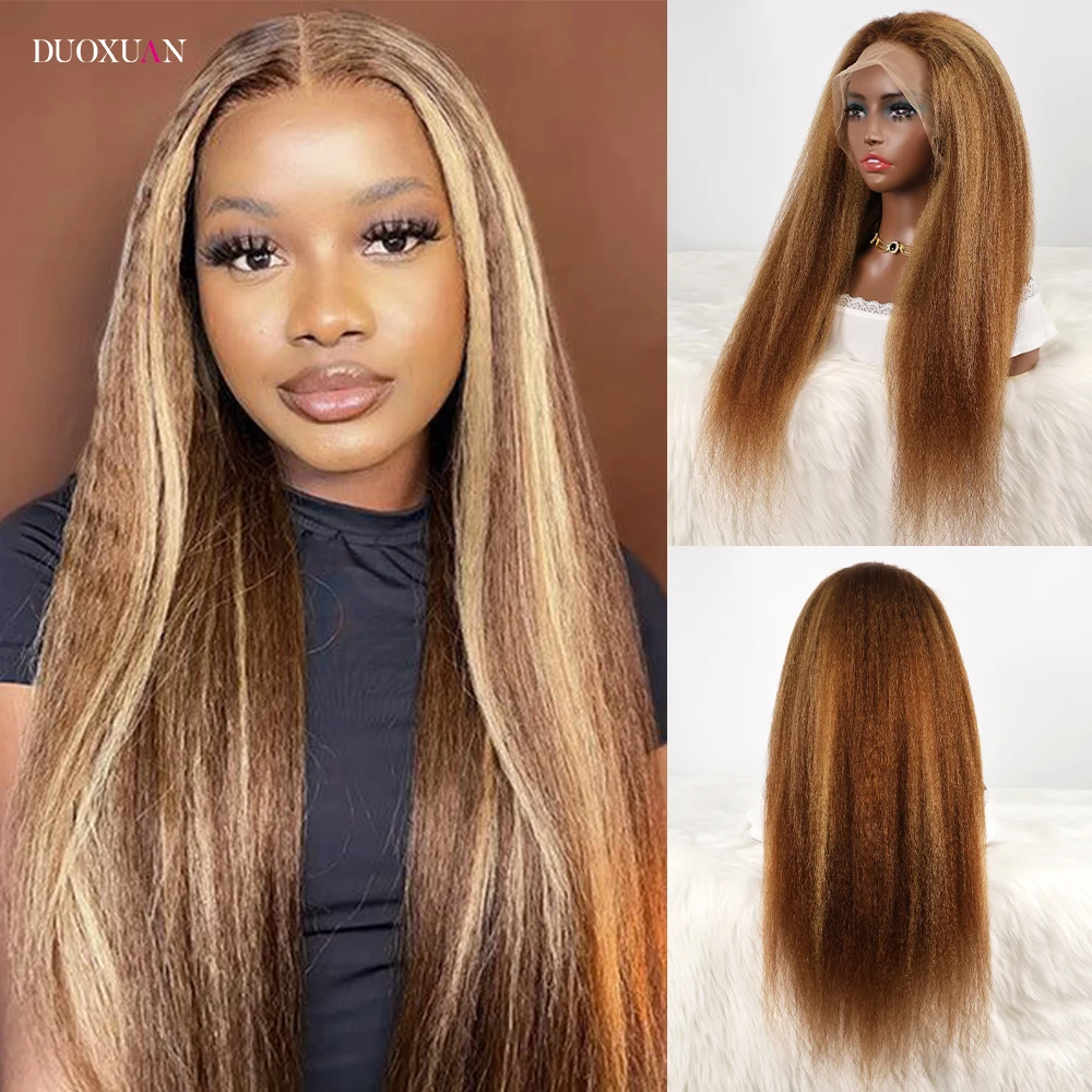 Duoxuan Highlight Wig Human Hair Kinky Straight 100% Human Hair Wigs 30 Inch 13x6 Lace Frontal Wig Human Hair for Black Women