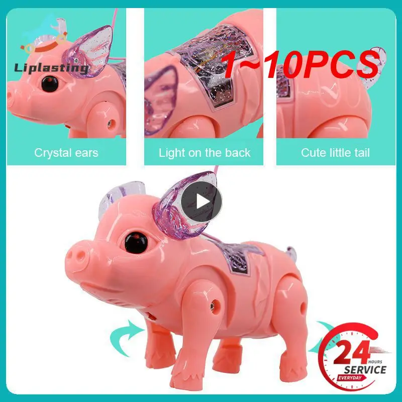 

1~10PCS Electric Pulling Rope Pig Batteries Powered Luminous Music Walking Pig Toy Pets Interactive Toys With Light For