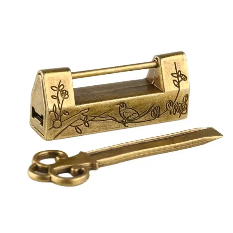 Mini Zinc Alloy Chinese Vintage Antique Bronze Keyed Padlock Retro Combination Password Lock Jewelry Box Padlock