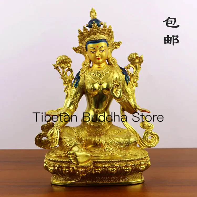 

Nepal pure copper white tulku Buddha statue gilt green tulku Tibetan Tantric home worship Buddha statue ornaments