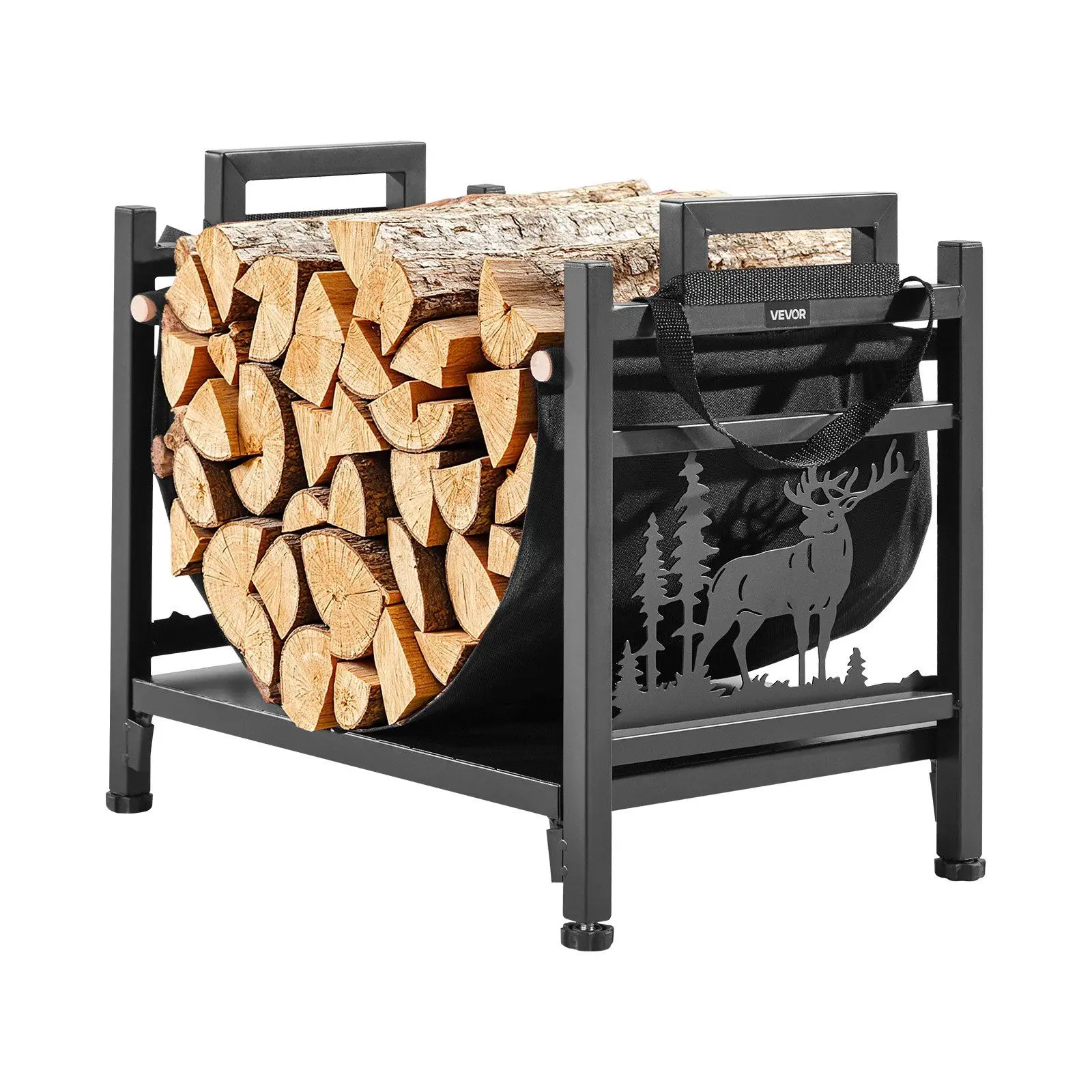 

Compact 1.5FT Indoor Firewood Rack with Removable Canvas Carrier 40LB Curved Log Holder Stand Heavy Duty Steel Storage Organizer