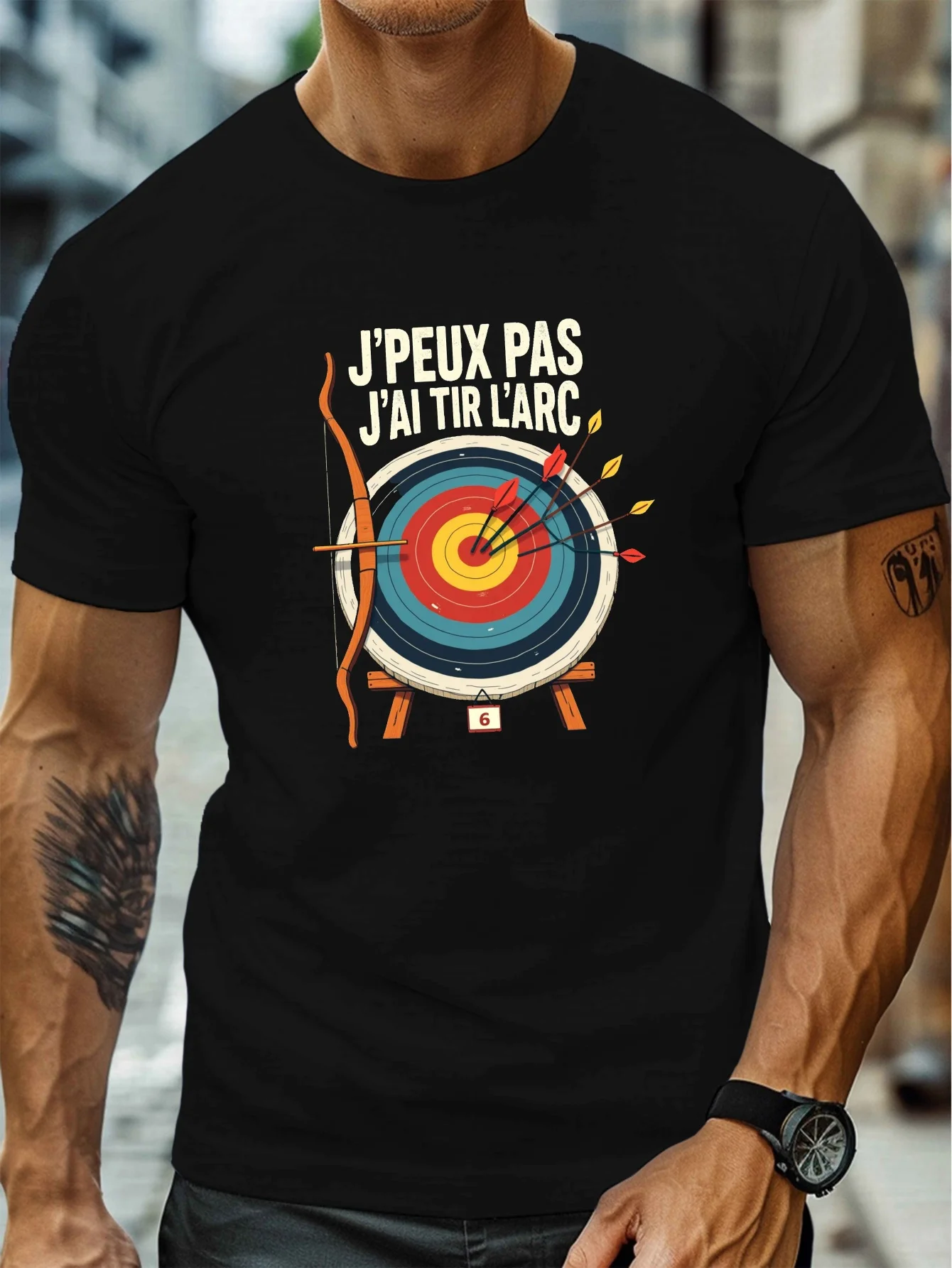 I Can'T Shoot Arrows Print Men's Round Neck Short Sleeve T-Shirt, Casual Comfortable Lightweight Summer Top