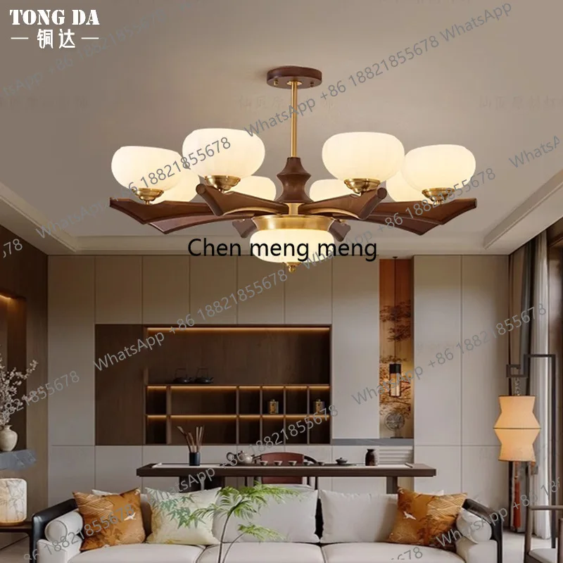 

Retro living room chandelier 2025 new walnut color hall main light French medium and ancient style high sense