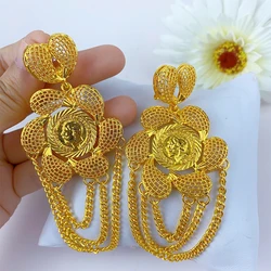 Dubai 24k Gold Color Coin Big Tassels Earrings For Lady Nigeria African Gilded Bangles Earrings Party Gifts Ethiopia Jewelry