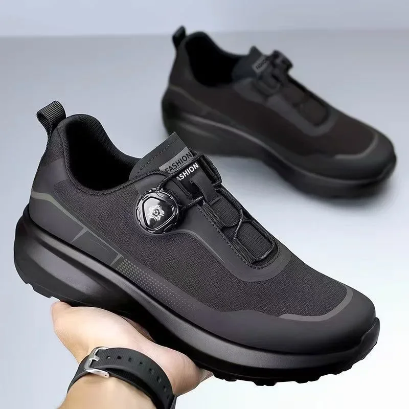Men's New Rotating Buckle Sports Shoes, Fashionable Thick Soled Breathable Casual Shoes, Outdoor Hiking Anti Slip Shoes