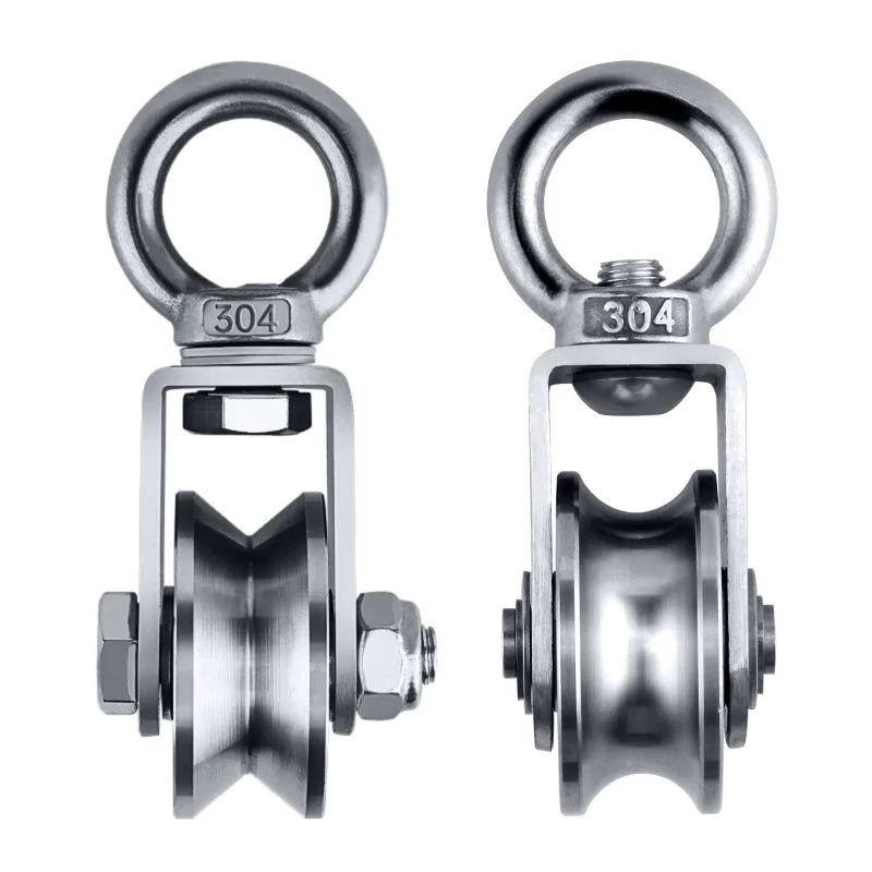 

304 U Type Stainless Steel Pulley Wire Rope Traction Fixed Pulley Lifting Single Bearing 500-1000kg Rotatable Lifting Ring Q-274
