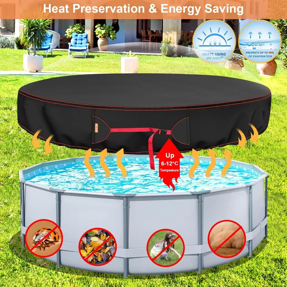 24 Ft Round Pool Cover, Solar Covers for Above Ground Pools, Stock Tank Pool Cover Protector with Pool Cover Accessories