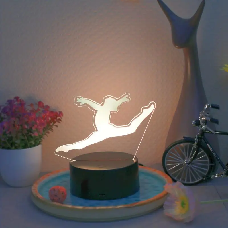 Ginástica Menina 3D Night Light, Ilusão Óptica Lâmpada, Controle De Toque, 7 Cores, Ambiente, Quarto, Berçário, Decoração De Cabeceira