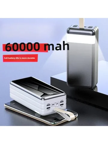 BCAK Full Mirror Power Bank большой емкости 60000 мАч Открытый портативный мобильный телефон 200000 Мобный источник питания MAh