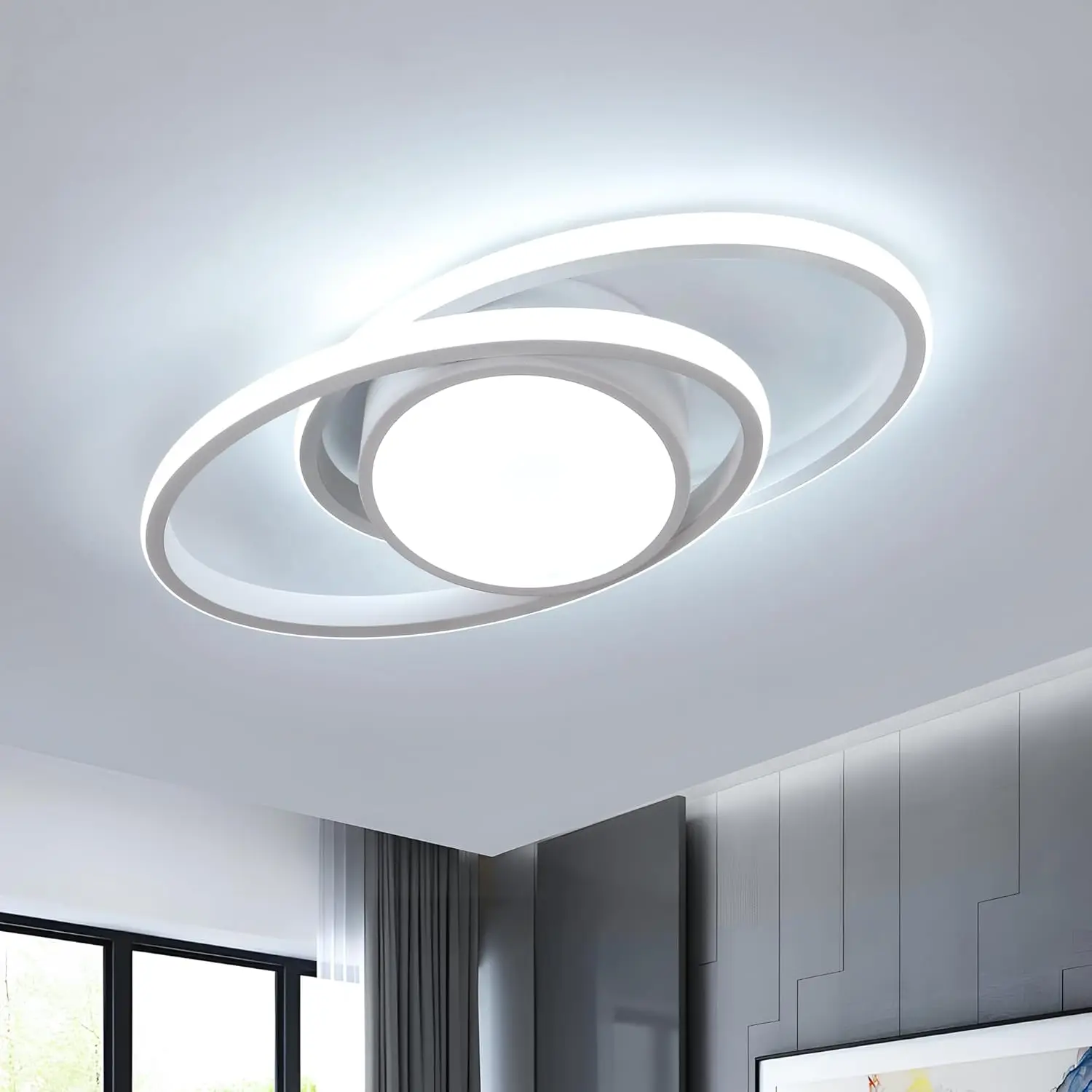Plafonnier LED rond double moderne, plafonnier LED en aluminium, éclairage de plafond blanc pour chambre à coucher, lumière blanche de salon