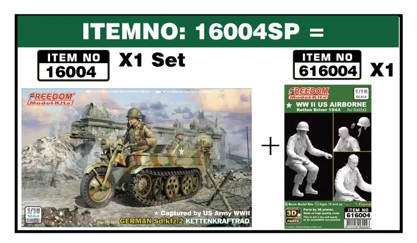 FREEDOM 16004SP 1/16 Scale Captured by US Army WWII German Sd.Kfz.2   Kettenkraftrad +US AIRBORNE Ketten Driver Set