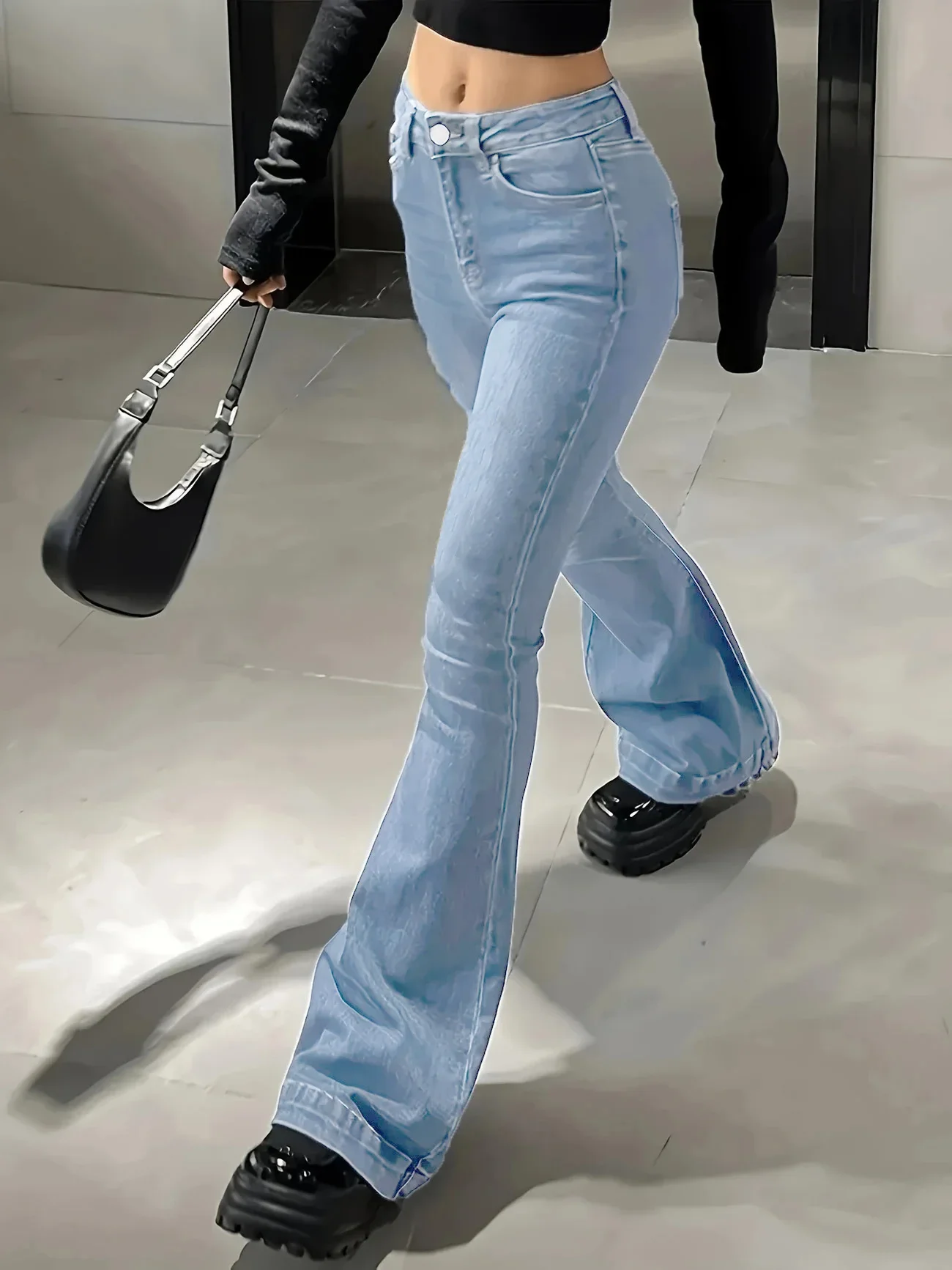 

2025 Lady High Waist Flared Jeans Women Comfortable Stretchy Bootcut Denim Pants Female Ins Bell Bottoms Office Long Trousers