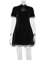 Lace Patchwork Hollow Out Bodycon Sheath High Collar Women Dresses Half Sleeves Outfits Sexy Club Fashion Female Mini Vestidos - Image 6