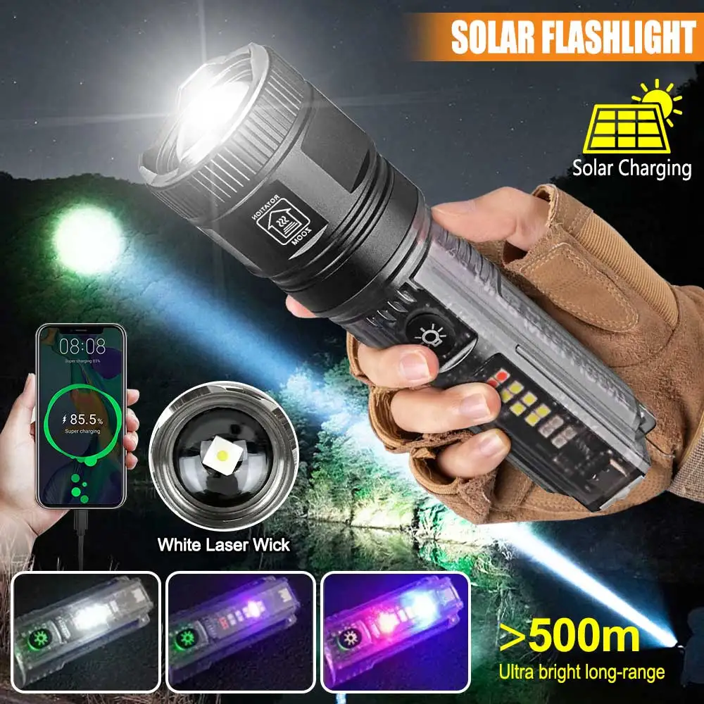 

Solar Flashlight Super Bright P50 LED Flashlight Torch Zoomable Solar Rechargeable Waterproof Tactical Flashlight LED Flashlight