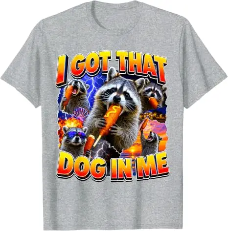 Ich habe diesen Hund in mir, ein Waschbär frisst einen Corn Dog, Bootleg, Vaterwitz, T-Shirt, Y2k, Food Art, Hotdog-Liebhaber, Grafikbekleidung, Damen, Herren, Neuheit – Detail 5