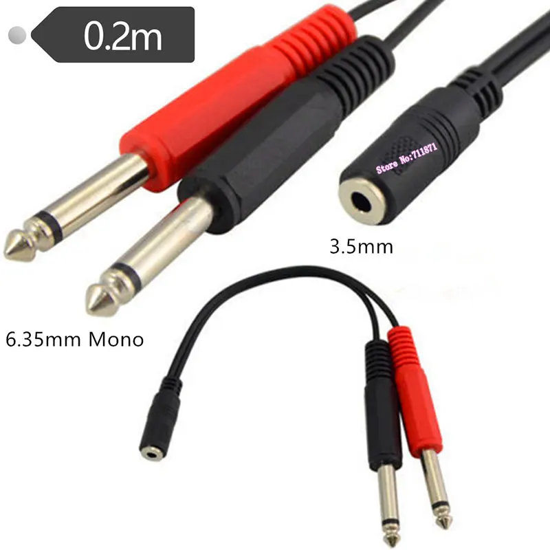 Stereo T​RS 3.5mm Female to Double Straight Elbow Mono TS 6.35mm Male Aduio Adapter cable 2 two TS 6.35 Male TRS 3.5 Female Line