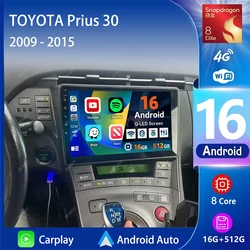 Android 16 Carplay Auto Car Radio Multimedia Player 2K Screen For TOYOTA Prius 30 2009-2015 Autoradio GPS Stereo 2din Head Unit