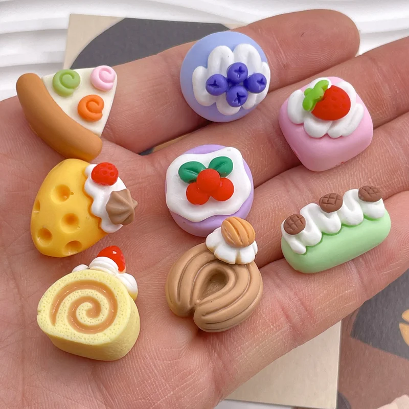 10 Stück Mini Harz Keks Kuchen Schokolade Simulation gefälschte Lebensmittel Harz Cabochons für Haarnadel DIY Schmuck Handwerk Puppenhaus Zubehör