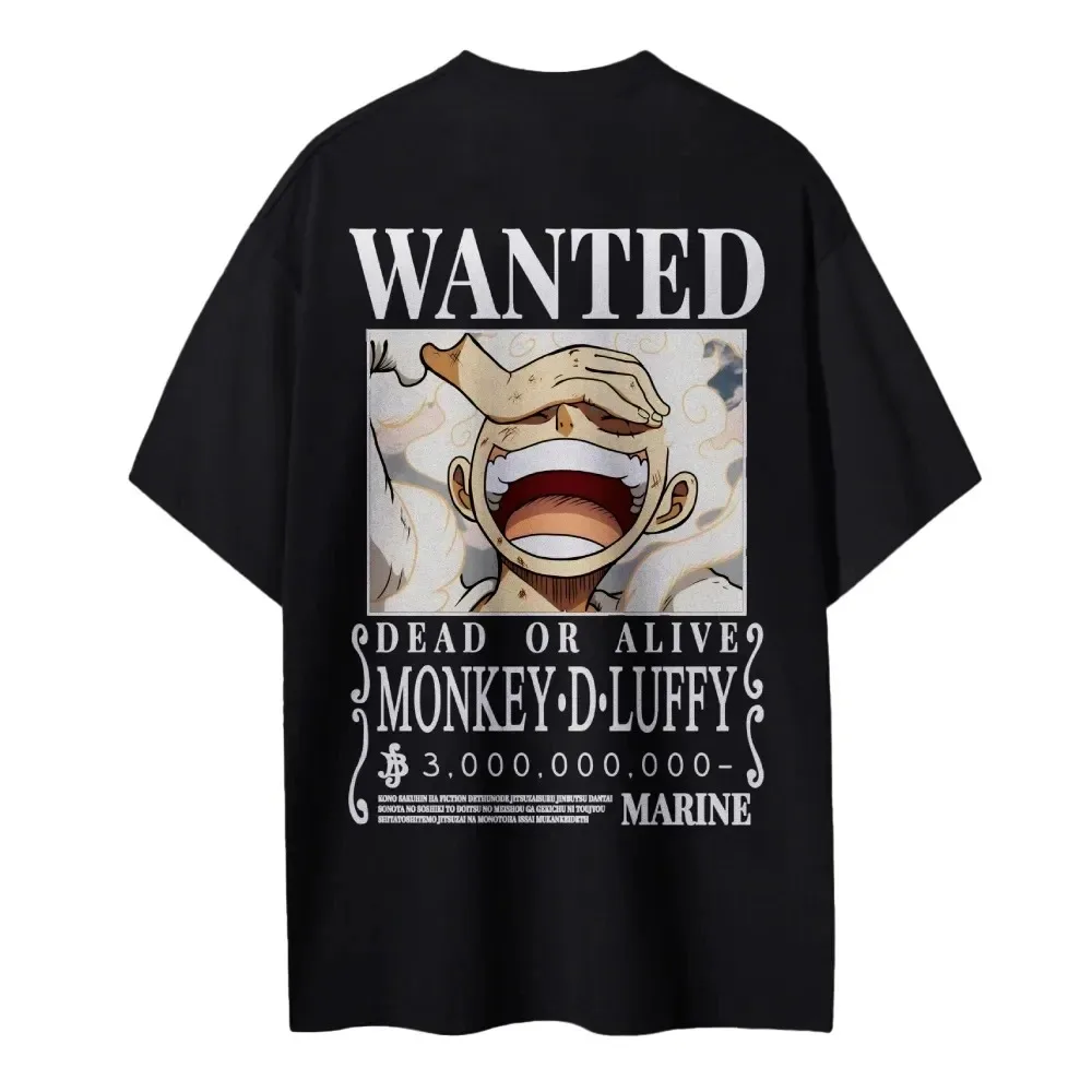 One Piece 2026 Neues Beliebtes Wanted Monkey D. Luffy Anime-Print Herren Streetwear T-Shirt Sommer Reine Baumwolle Lässiges Oberteil