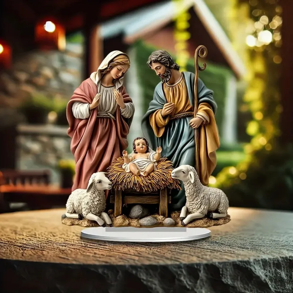 

2D Acrylic Nativity Scene Jesus Collectible Birth Scene For Festive Christmas Ornament Study Bedroom Desktop Decoration With