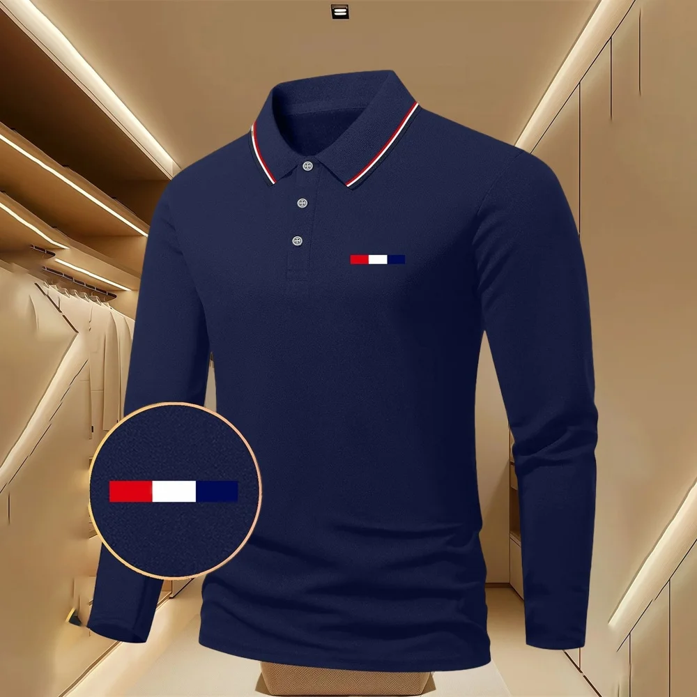 

New Autumn Polo Shirt Men Solid Color Long Sleeve Blend Breathable Polos Social Business Golf Polo Shirts for Men Male shirts