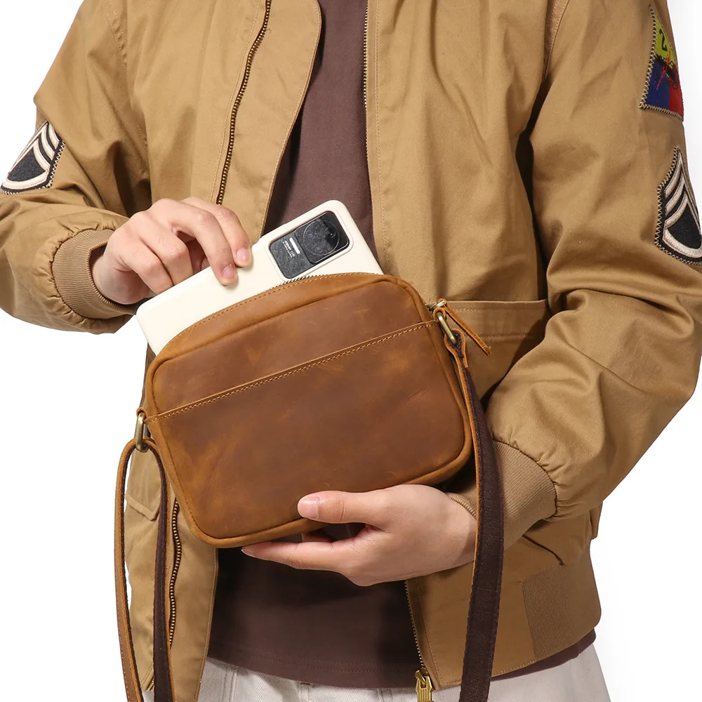 Retro Genuine Leather Crossbody Bag, Stylish and Minimalist Design, Durable and Wear-Resistant Top-Layer Cowhide Shoulder Bag