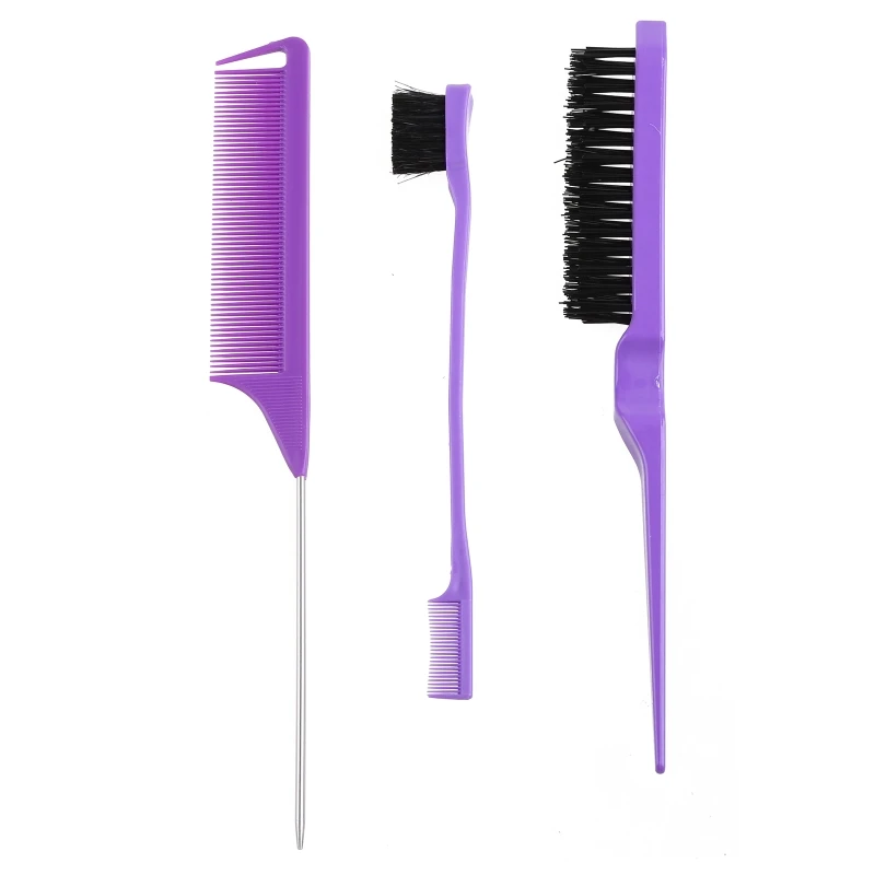 3 Pieces Hair Brush Set,Hair Styling Comb Including Dual Sided Edge Brush & Rat Tail Comb and Teasing Comb for Women Girl Barber