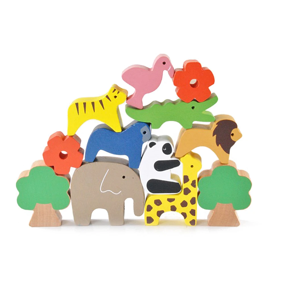 

8pcs Animal Seesaw Toy Wooden Stacking Blocks Balancing Game Toddler Kids Montessori Play Educational Fine Motor Skills