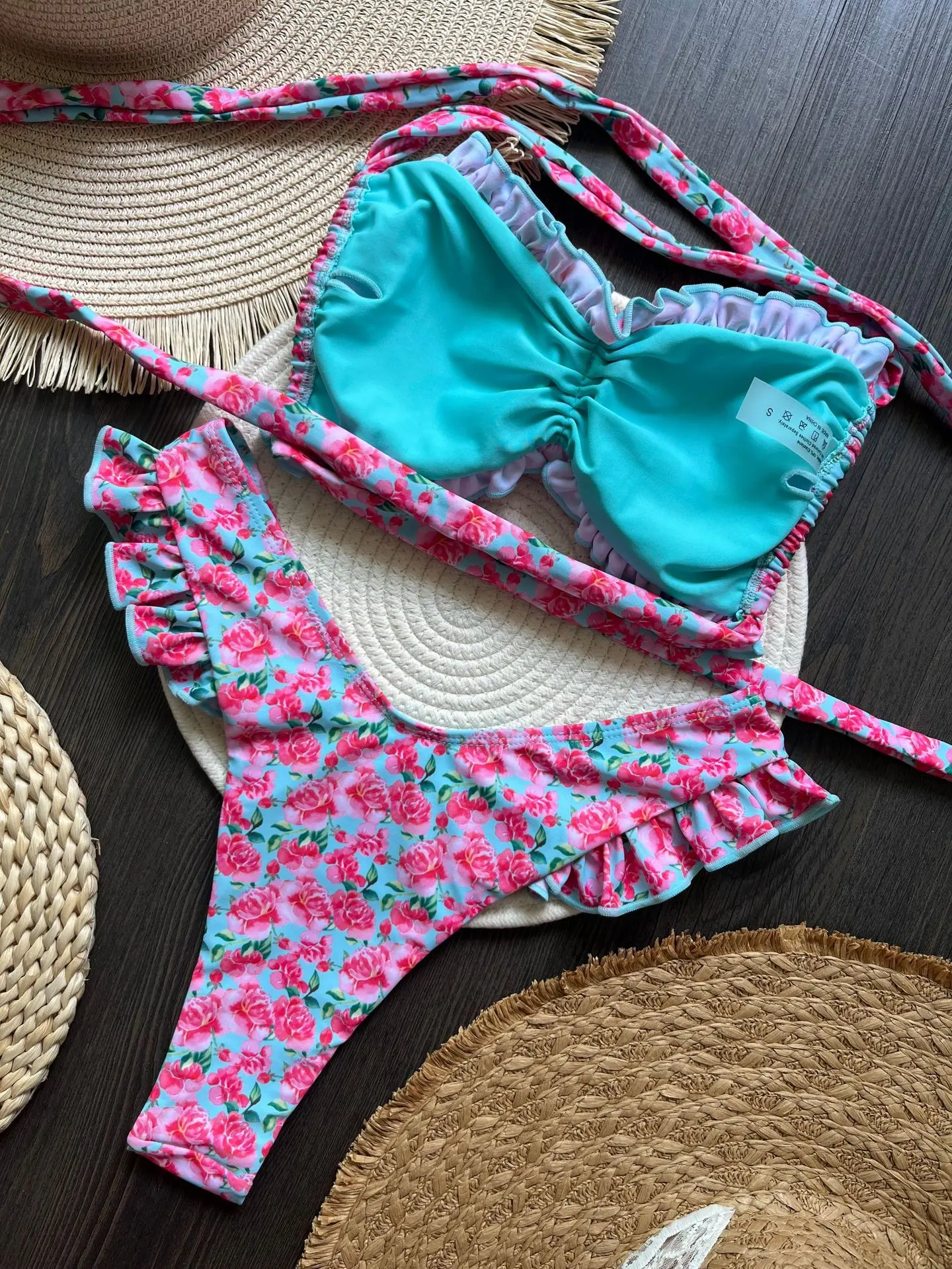 Sexy Flowers Printed Ruffled Frilled Bikini Women Swimwear Female Swimsuit Two-pieces Bikini set Bather Bathing Suit Swim