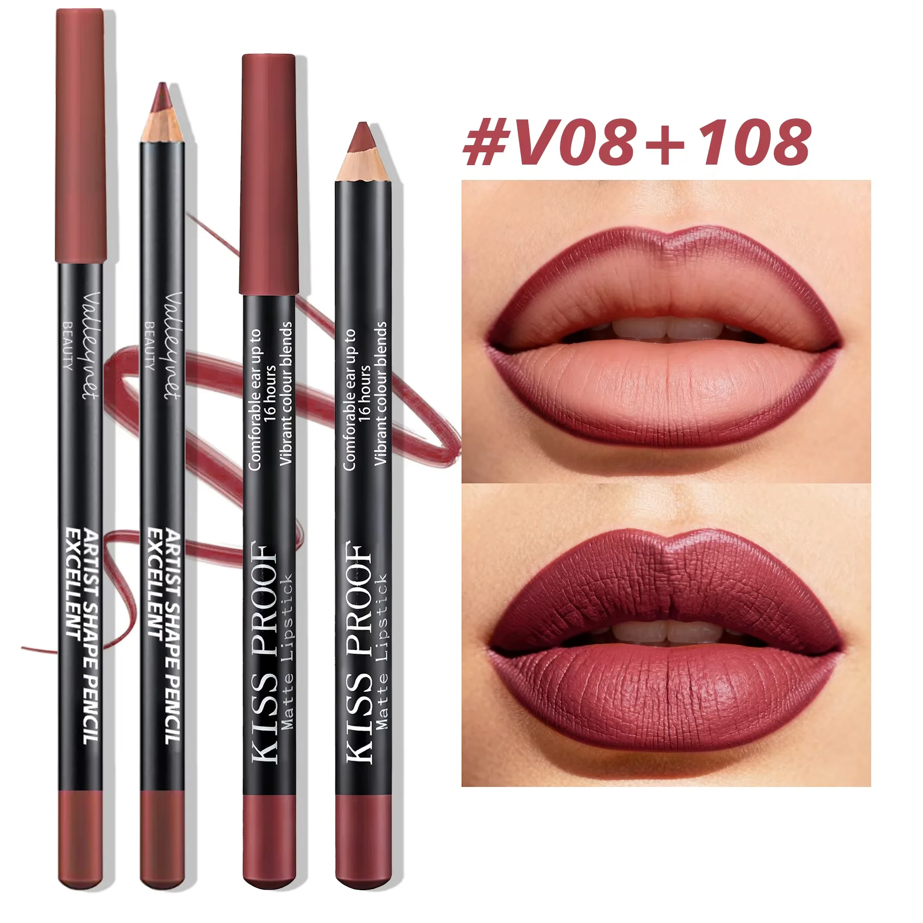 طقم مكون من قطعتين من أحمر الشفاه المخملي غير اللامع وملمع الشفاه - مقاوم للماء يدوم طويلاً يخلق مجموعة شفاه بمظهر مكياج يومي. #4