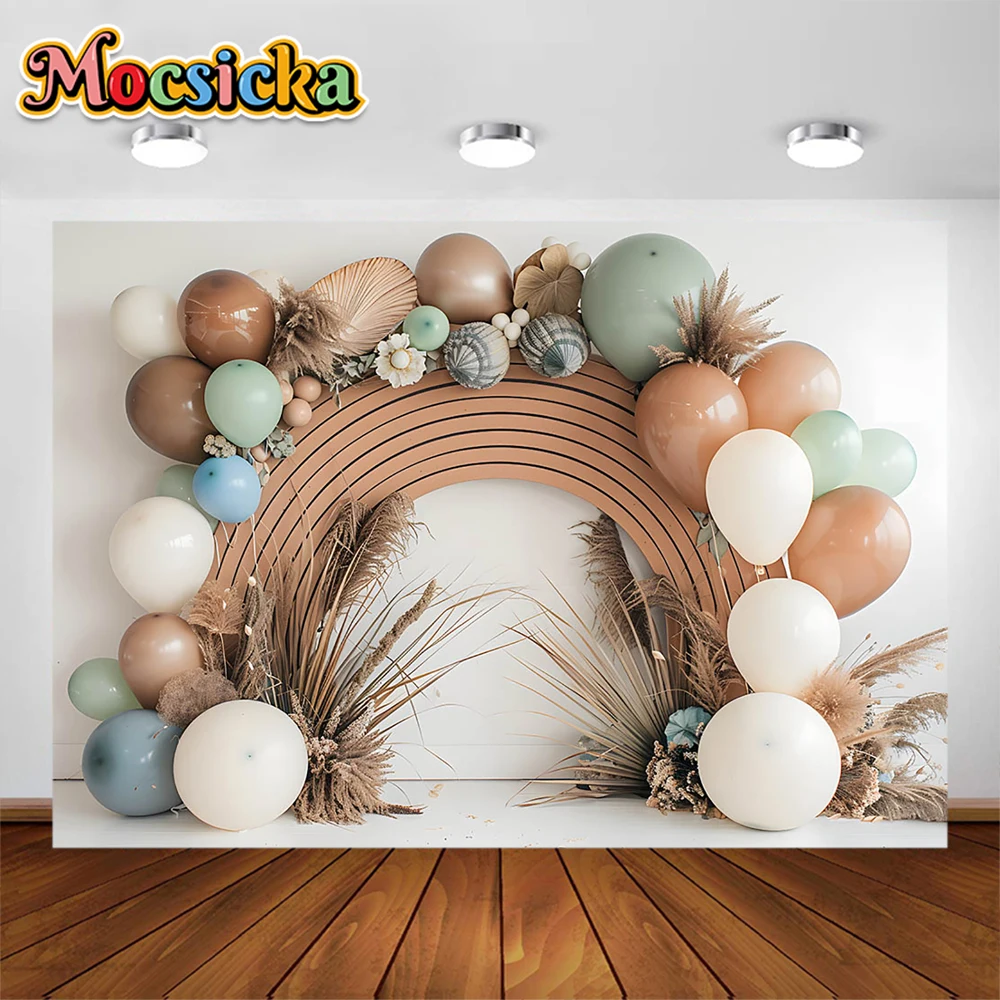 Boho Rainbow Photography Backdrops Birthday Boy Kids Cake Smash Photocall Balloons Backgrounds Decoration For Studio Props