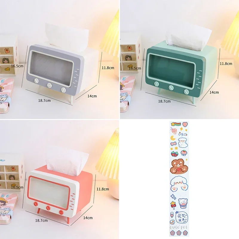 Cute Multifunction Tissue Box Holder Square for Home Desktop Decor Tv Tissue Box Case Pink Phone Holder Storage Organizer