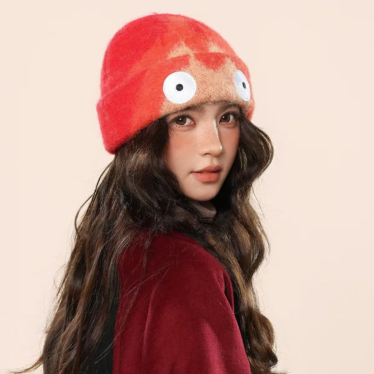 New Personalized Flame Jacquard Design Pullover Men's Hats Winter Thickened Warm Versatile Casual Retro Beanies Cap for Women