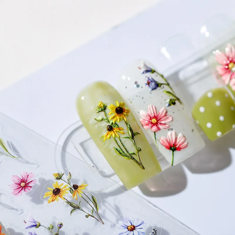 1 piece 5D Exquisite Japanese Flower Nail Art Sticker Kawaii Colorful Macaron Flower Nail Decal Decal DIY Adhesive Accessories