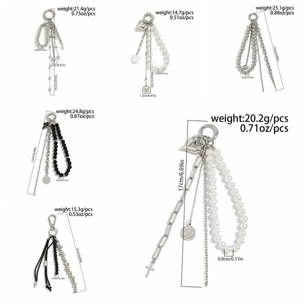 أنيقة معدنية اللؤلؤ مطرز المفاتيح الخوخ شكل قلب شرابة الديكور حبة حقيبة سلسلة قلادة مجوهرات حقيبة الملحقات #6