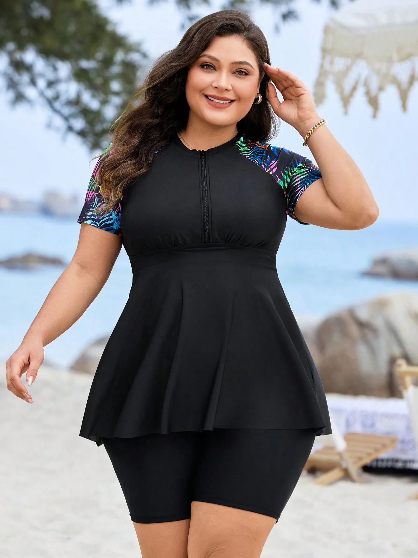 Plus Size Swimwear Women Zipper Swimsuit Tankini Big Large Chubby Summer Swimdress Bikini Beachwear 2026  Mujer Bathing Suit 4XL