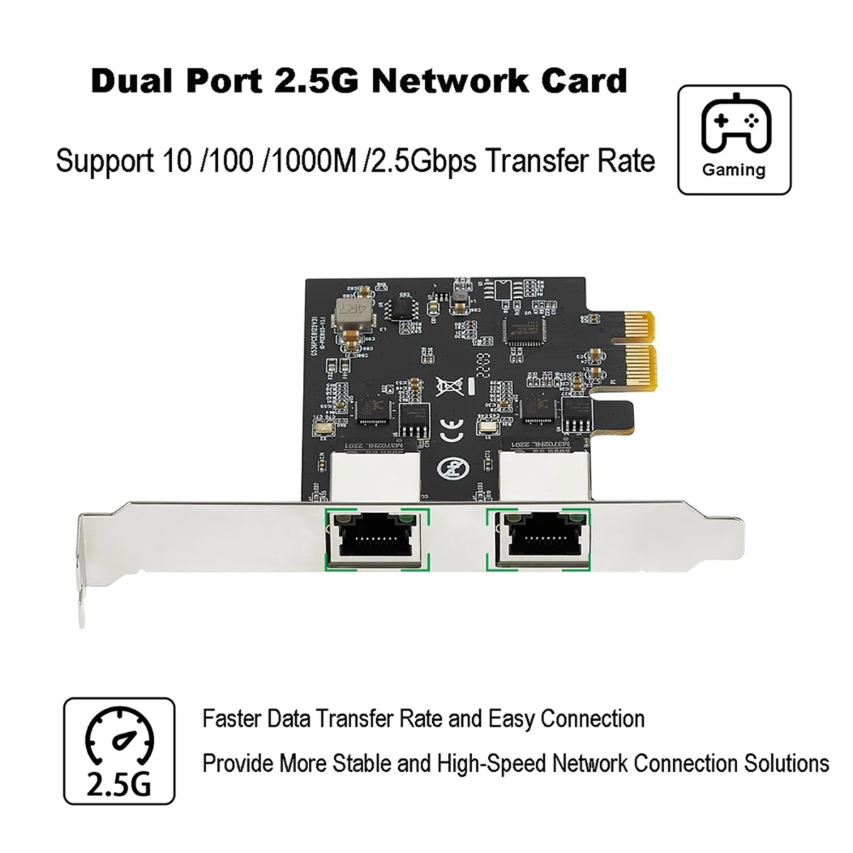 

N27R 2.5G Gigabit Network Card Adapter with 2 Ports 2500Mbps PCIe 2.5Gb Ethernet Card RJ45 LAN Computer Controller Card