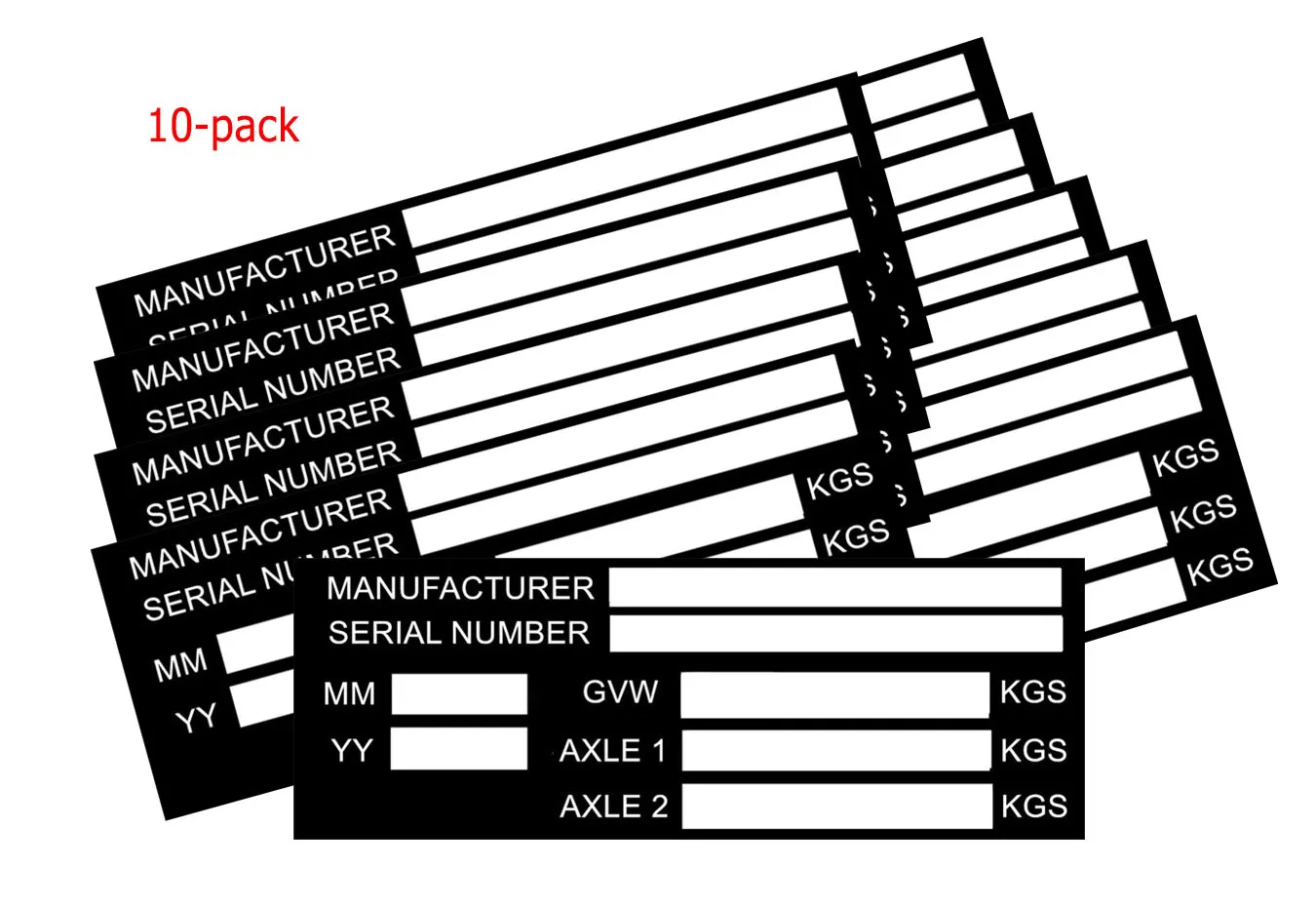 10-PACK VEHICLE TRUCK BOAT Trailer Blank VIN & Weight AXLE Chassis Plate 145mm x 50mm Identification Number