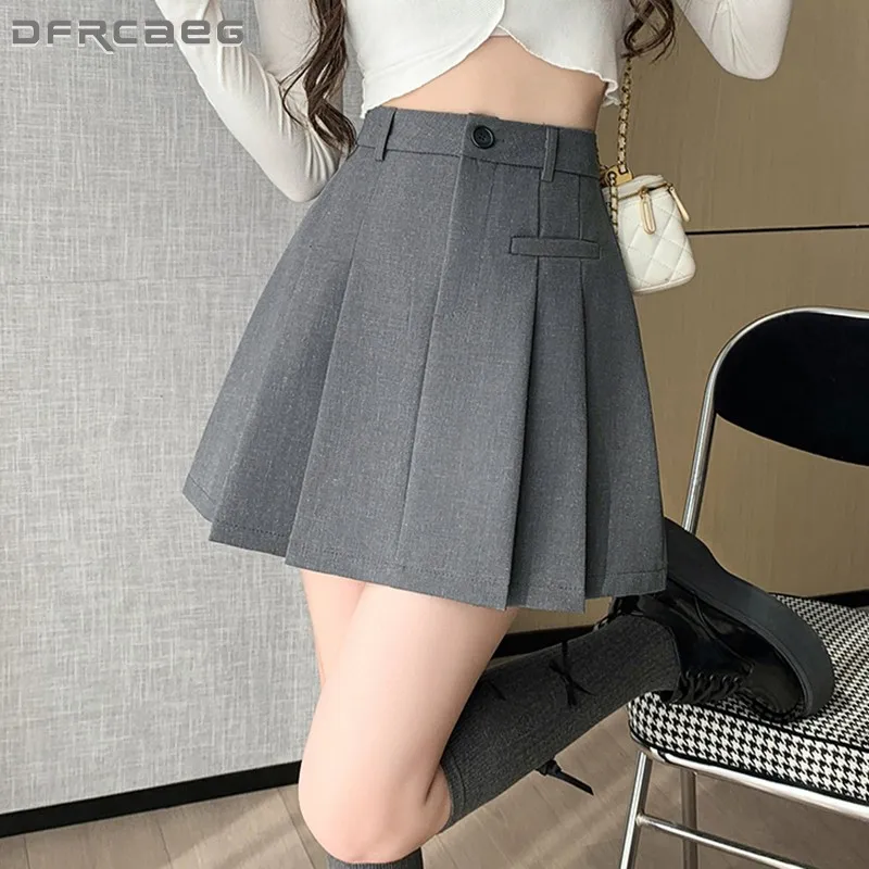 

Casual Summer Mini Short Pleated Skirt Woman 2024 High Waist Suits Fabric Gray Mini Skirts Clothes Female