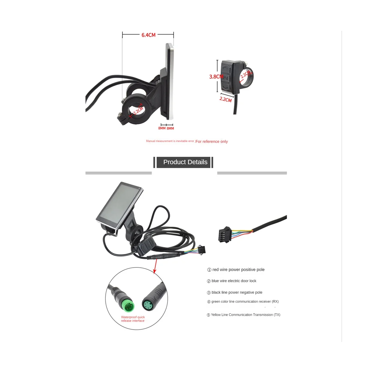 

E-Bike Throttle Speed Regulating Display Electric Bicycle Car Scooter Waterproof Lightweight 5-Core LCD Display Panel-ABWY