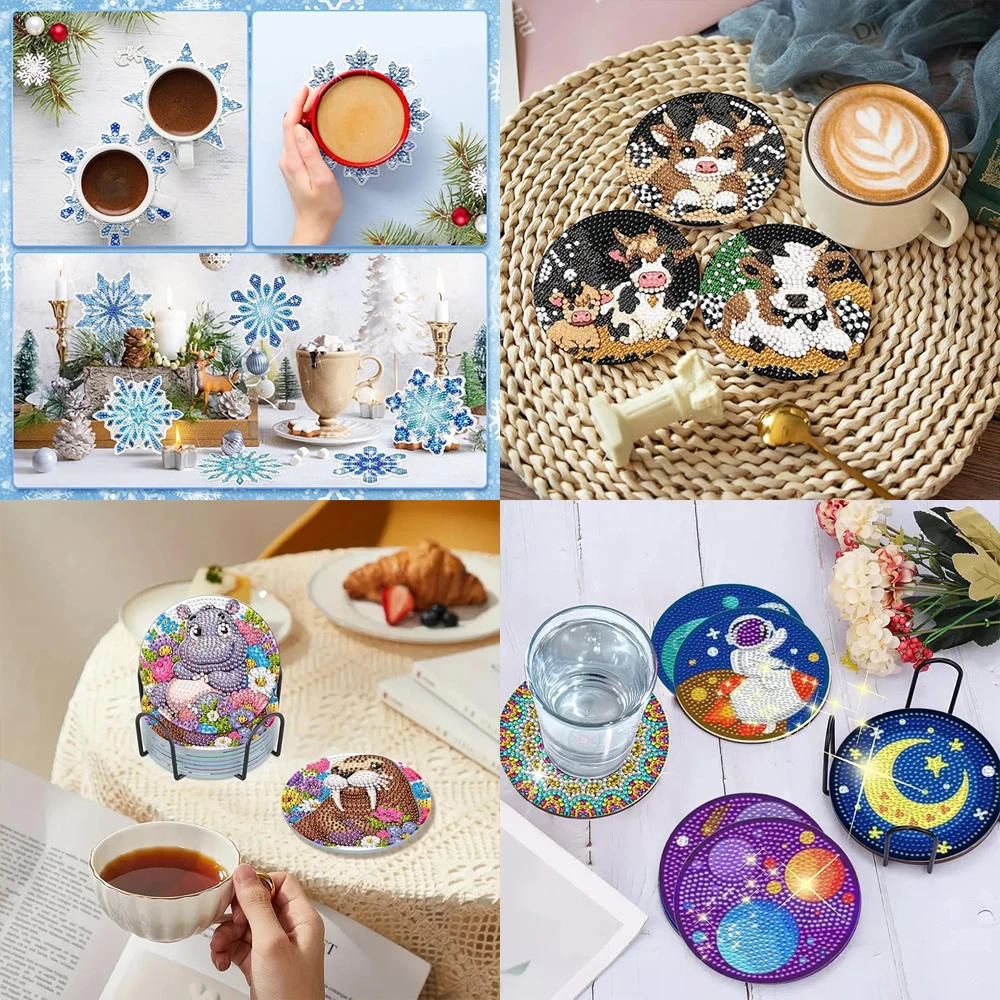 8 قطع/مجموعة من الوقايات المطلية بالألماس، حصيرة مشروبات مقاومة للحرارة من حجر الراين المتلألئ مع حامل قواعد أكواب ذاتية الصنع للمبتدئين #3